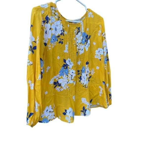 Old Navy Floral Peplum Blouse Long Sleeve Round Neck Pintucks Vintage M - Picture 3 of 6
